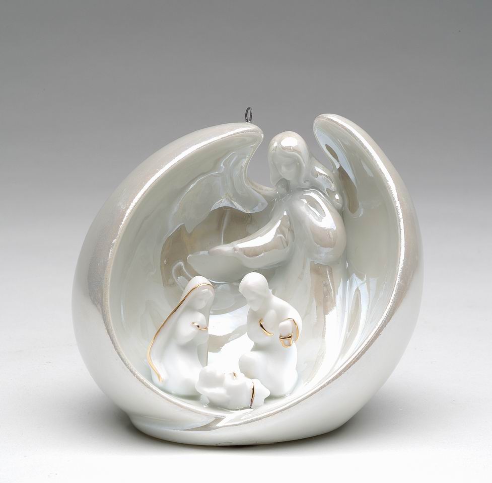 Ceramic Christmas Decor Guardian Angel With Holy Family Ornament, Home D&#xE9;cor, Religious D&#xE9;cor, Religious Gift, Church D&#xE9;cor, Baptism Gift