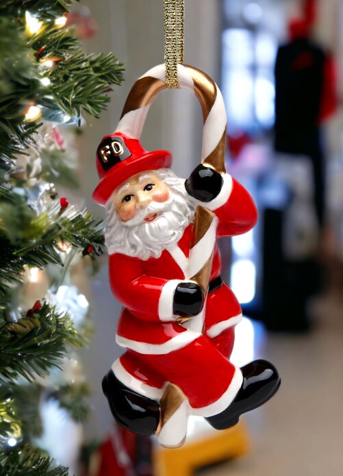 Ceramic Fire Fighter-Santa Ornament, Home Décor, Gift for Him, Gift for Firemen, Fire Station Décor, Christmas Décor