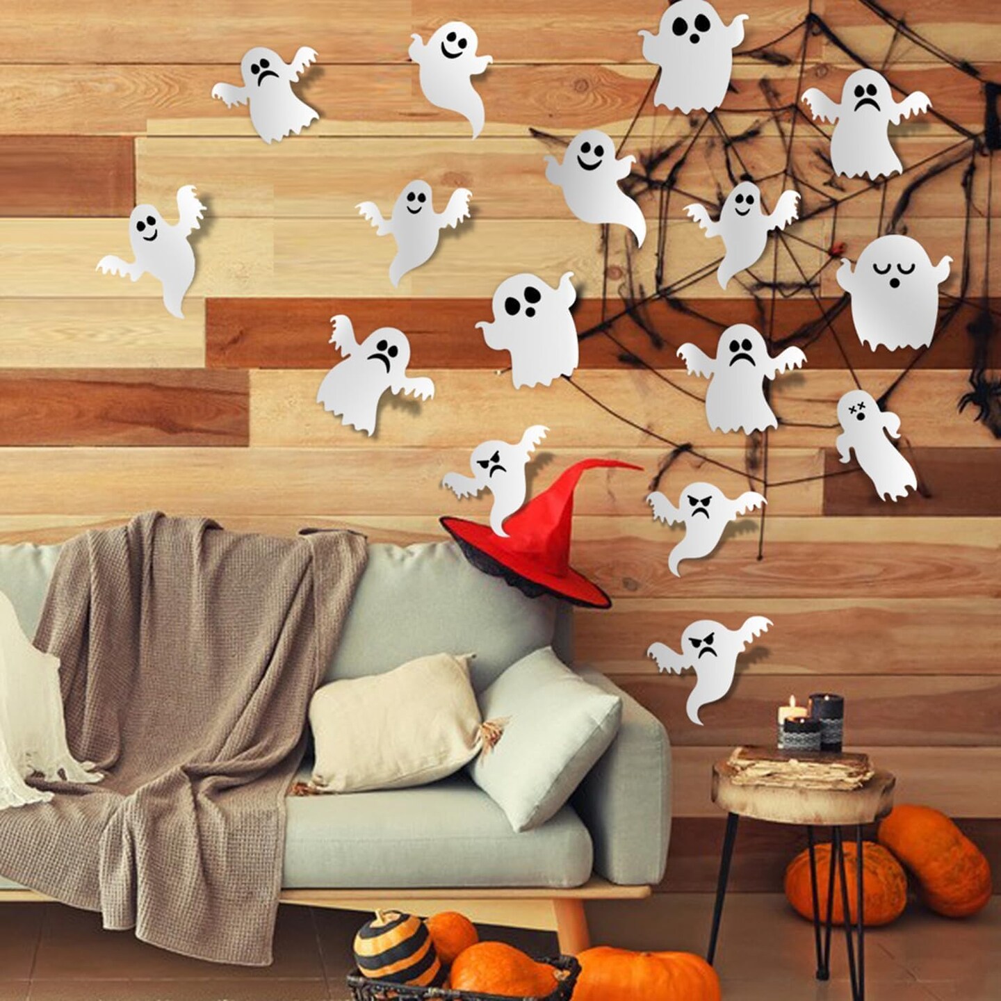 21Pcs - Cute 3D Ghost Stickers - Reusable Self-Adhesive White Ghost Wall Decals