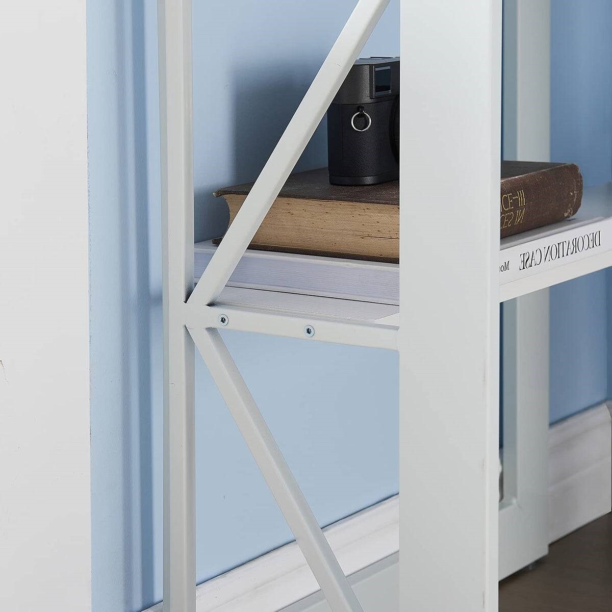 White Engineered Wood Corner Computer Desk with Shelves and Keyboard Tray