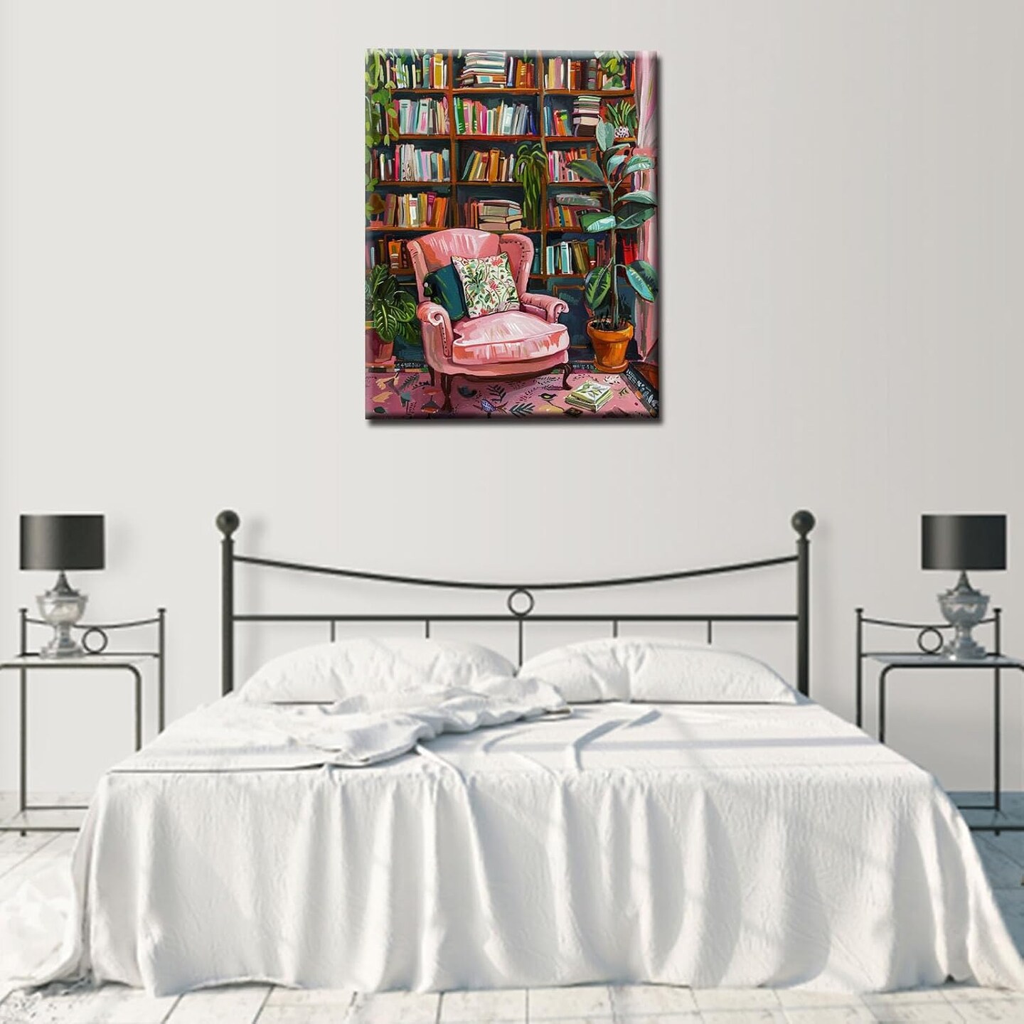 Bookshelf Book Theme Pink Library Paint by Numbers Kits for Adult - 16&#x27;&#x27;W x 20&#x27;&#x27;H