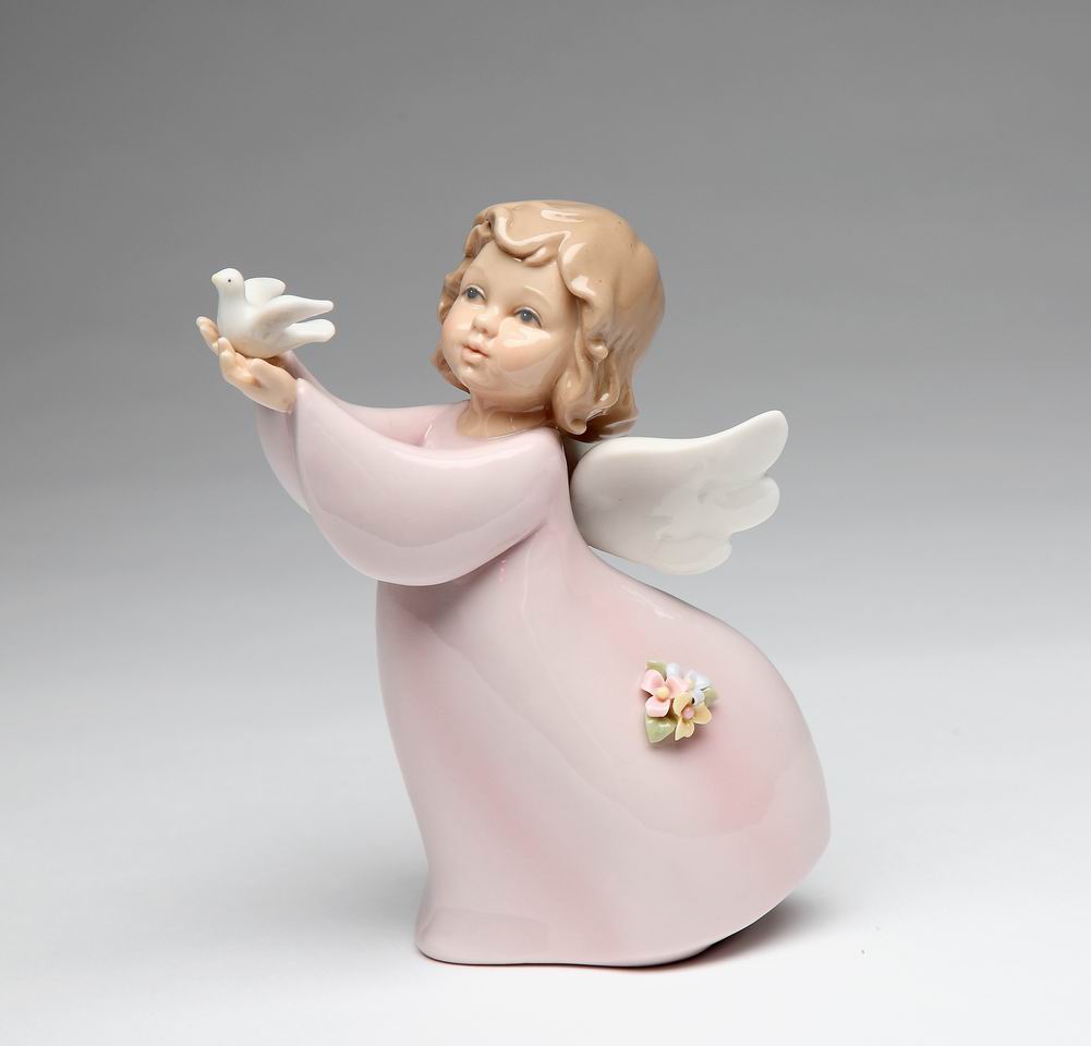 Ceramic Angel with Peace Dove Figurine, Home Décor, Religious Décor, Religious Gift, Church Décor, Baptism Gift
