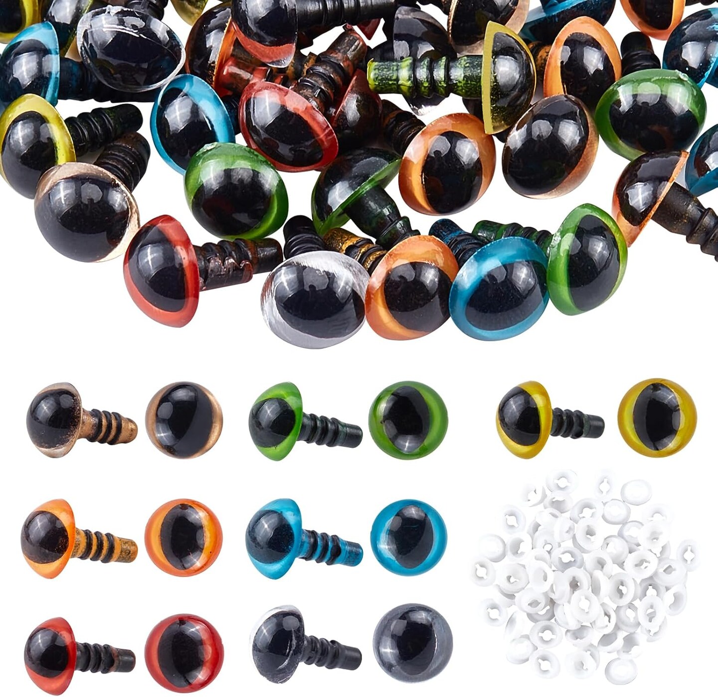 70pcs 10mm Plastic Safety Eyes with Washers – Colorful Craft Eyes for Amigurumi, Puppets, Plush Animals, and Crochet Projects