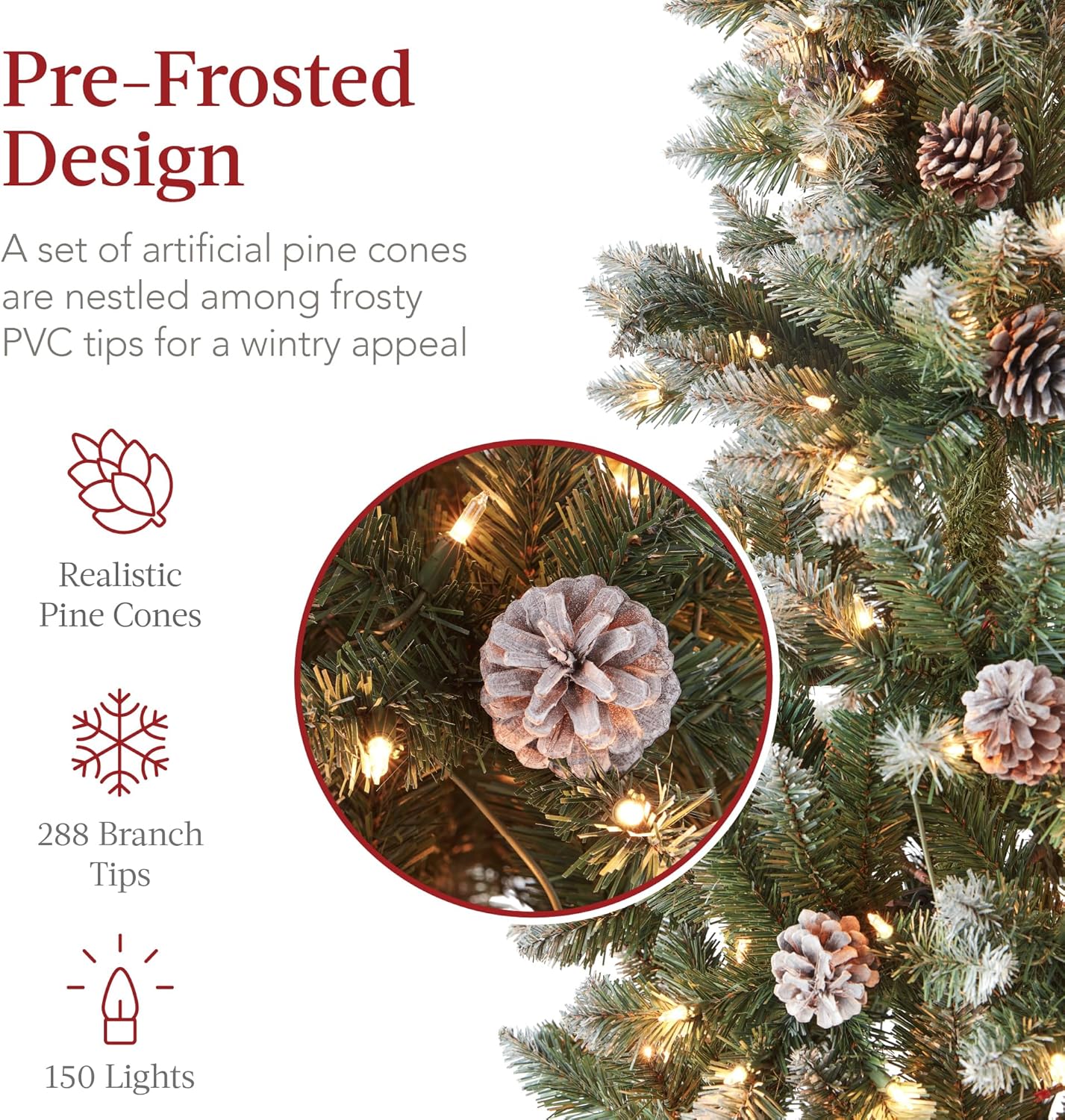 Pencil Christmas Tree Slim Frosted Tree with 250 Lights &#x26; Foldable Stand for Space Saving Holiday Decor