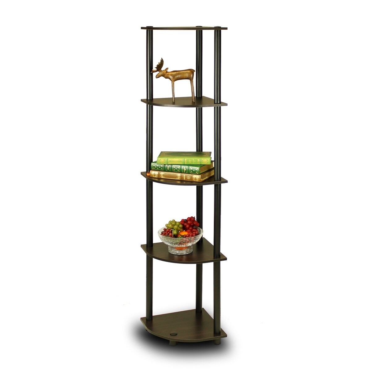 Espresso Black Space-Saving 5-Tier Corner Bookcase with Open Back for Home or Office Use