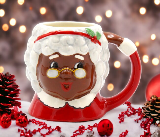 Ceramic Christmas African American Mrs. Claus Ceramic Mug, Home Décor, Gift for Her, Gift for Mom, Kitchen Décor, Christmas Décor