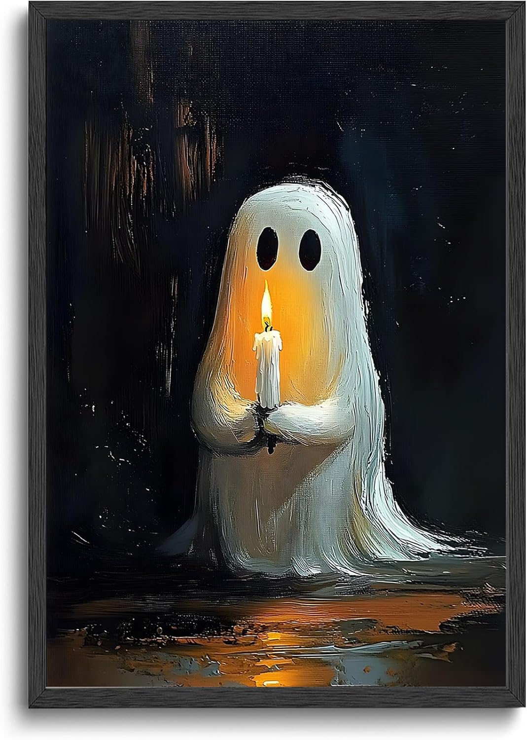 Citrus; Cute Ghost Canvas Wall Art – Spooky Ghost Holding Candle, Vintage Halloween Painting, Gothic Bedroom & Haunted House Decor, 16x24 Inches (Unframed); Category:Halloween Decorations; Image:1