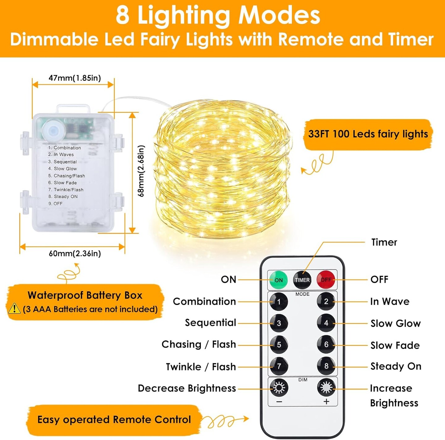 3 Pack 33FT Fairy Lights Battery Operated with Remote and Timer