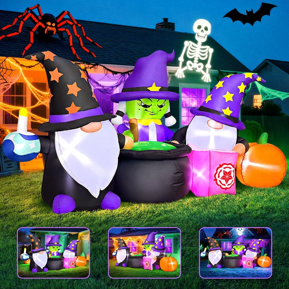 7FT Halloween Inflatable LED Decoration - Pumpkin Witches Gnomes Refine Poison
