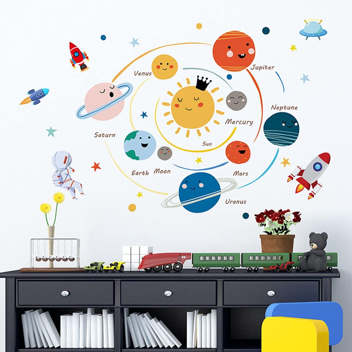 Space Planet Wall Decals Wall Stickers Kids,Cute Educational Wall Stickers