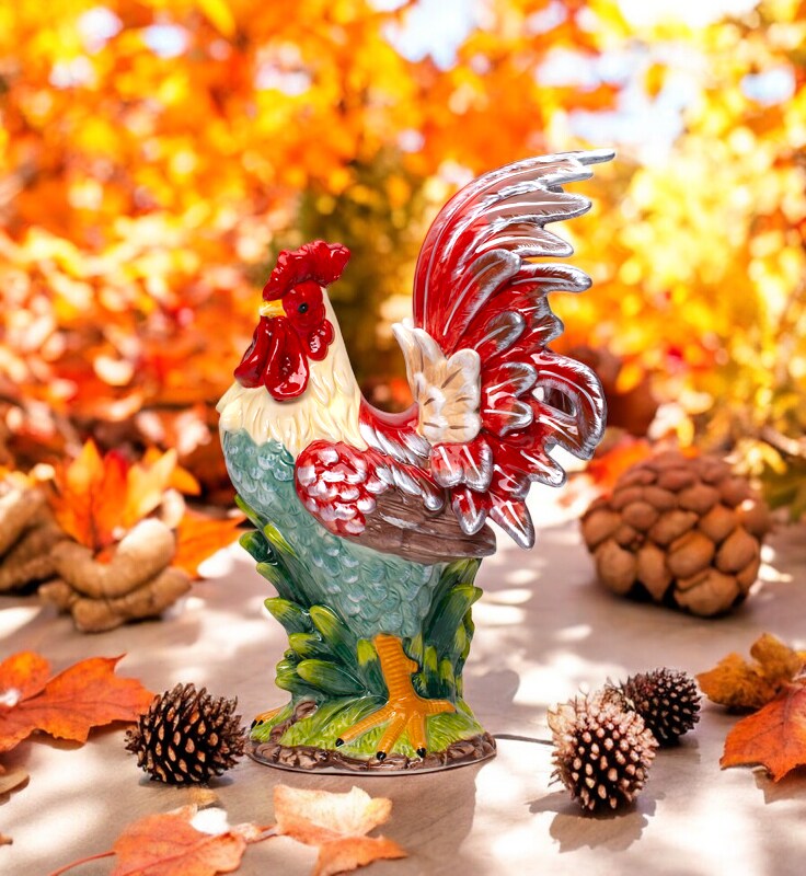 Ceramic Red Rooster Figurine, Farmhouse Kitchen Decor, Gift for Her