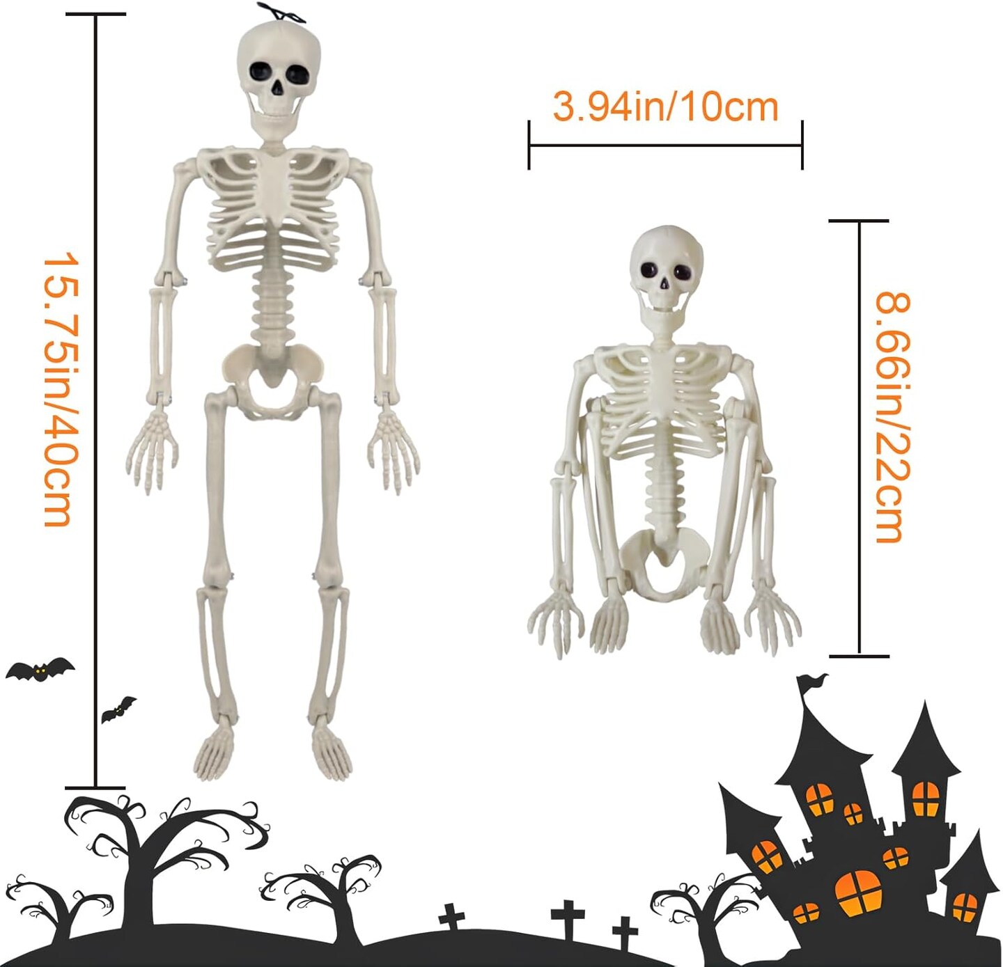 6PCS Halloween Skeleton Decorations - 16&#x22; with Movable Joint
