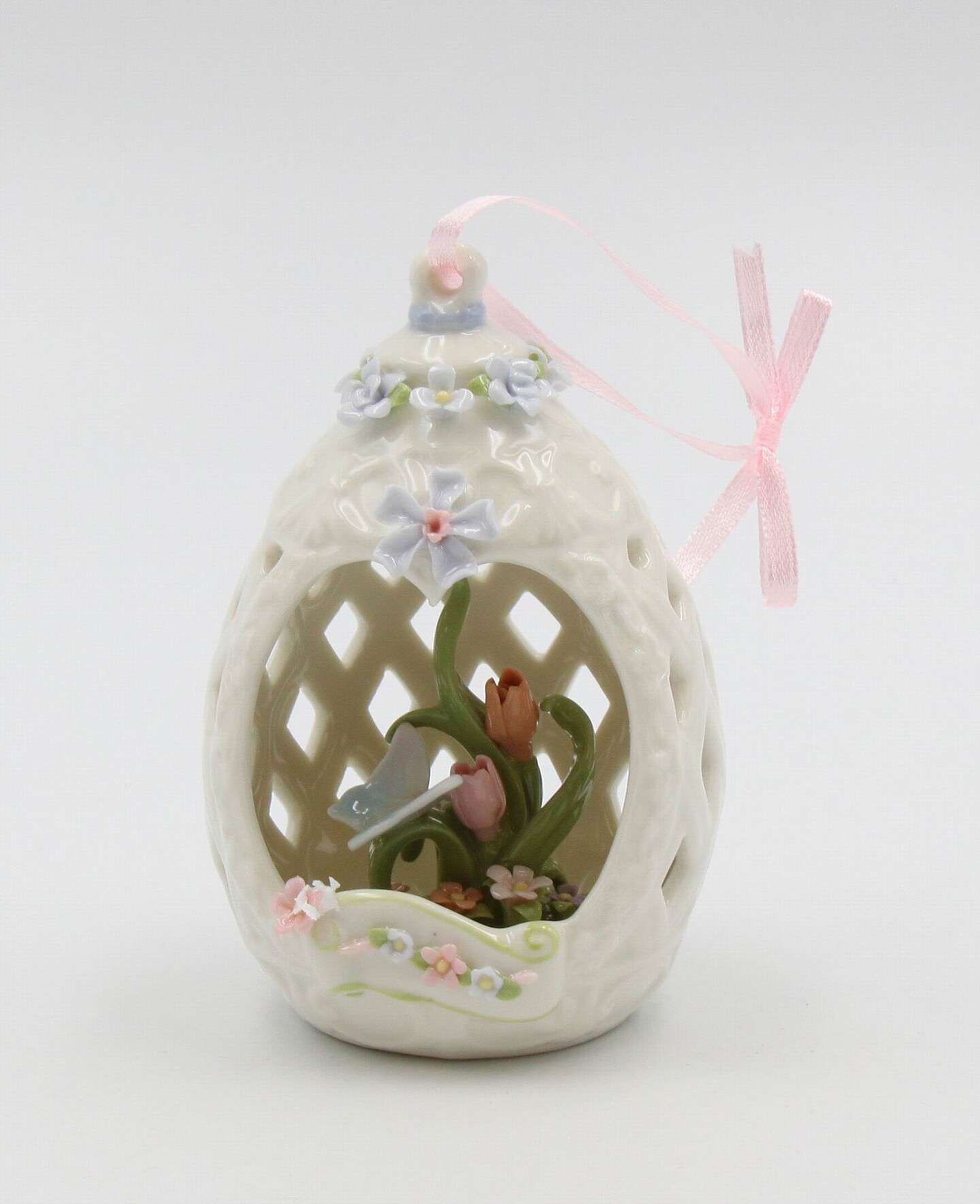 Ceramic Butterfly with Flowers inside Carved Egg Dome Ornament, Home Décor, Gift for Her, Gift for Mom, Kitchen Décor, Spring Décor