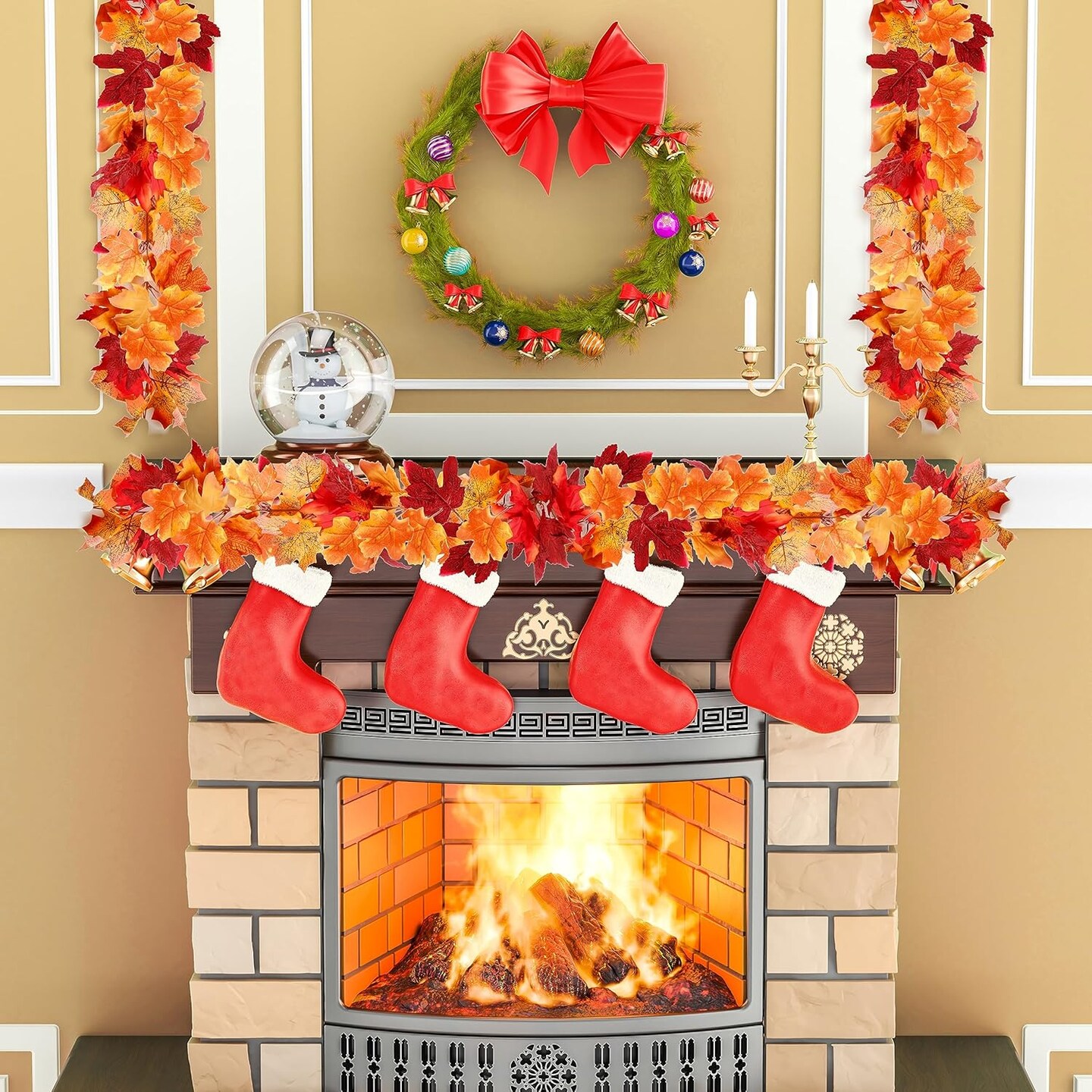 Artificial Fall Garland Maple Leaf, Hanging Vine Garland Artificial Fall Leaves