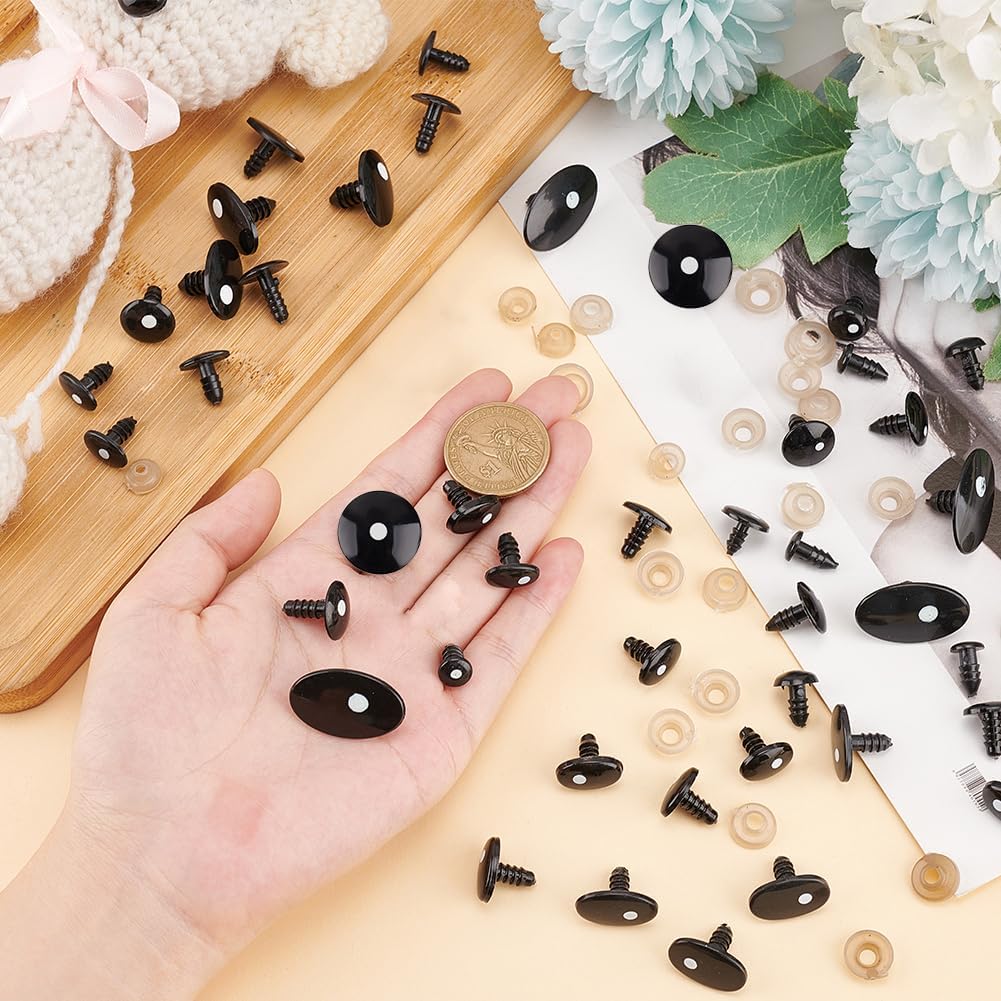 11 Styles Craft Eyes Black Stuffed Crochet Eyes Kawaii Eyes with 110PCS Washers, Oval/Flat Round