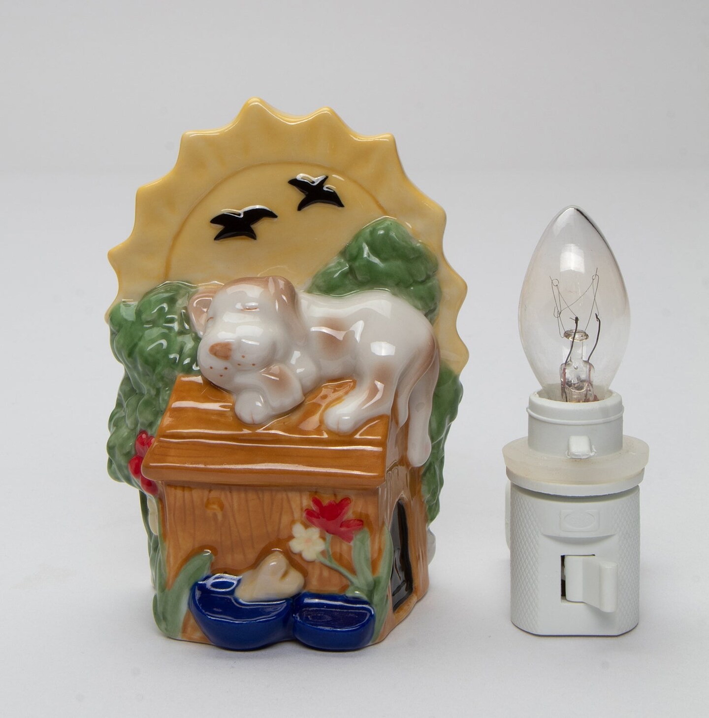 Ceramic Sleeping Dog on Doghouse Plug-In Nightlight, Home D&#xE9;cor, Nursery Room D&#xE9;cor, Baby Registry Gift, Gift for Dog Lover