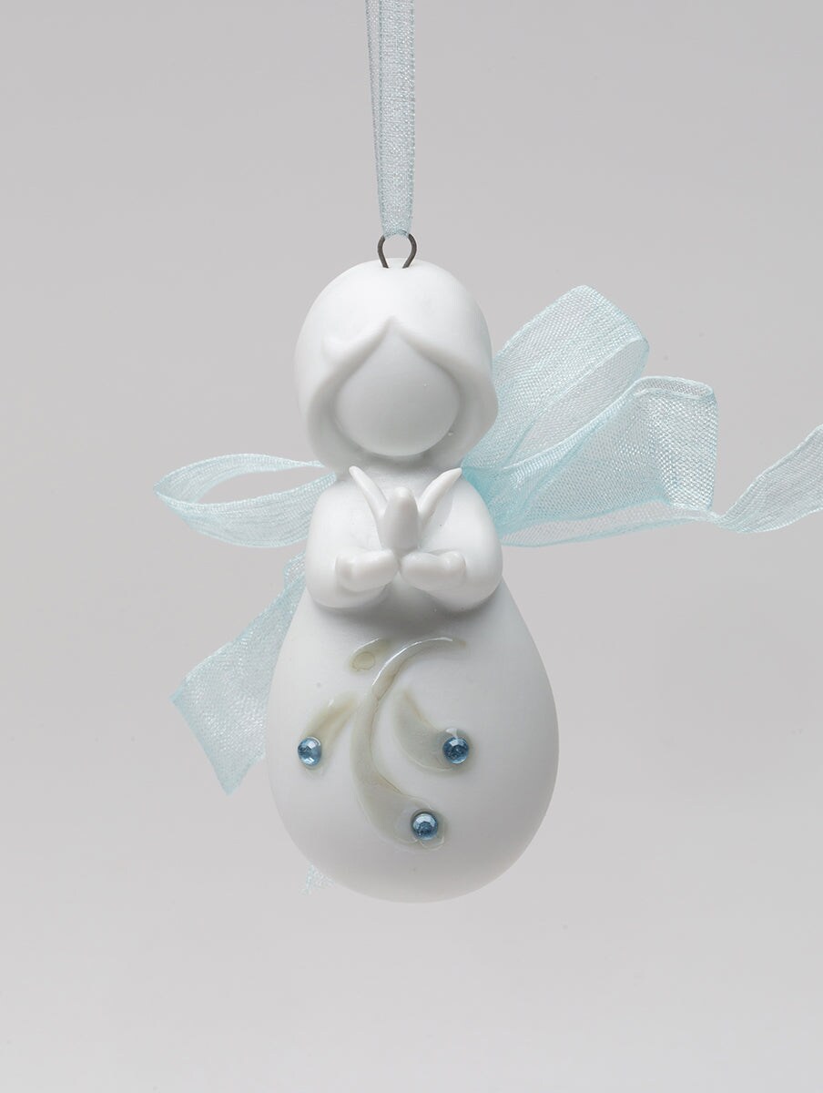 Ceramic Little Angel with Peace Dove Christmas Tree Ornament, Home D&#xE9;cor, Religious D&#xE9;cor, Religious Gift, Church D&#xE9;cor, Baptism Gift
