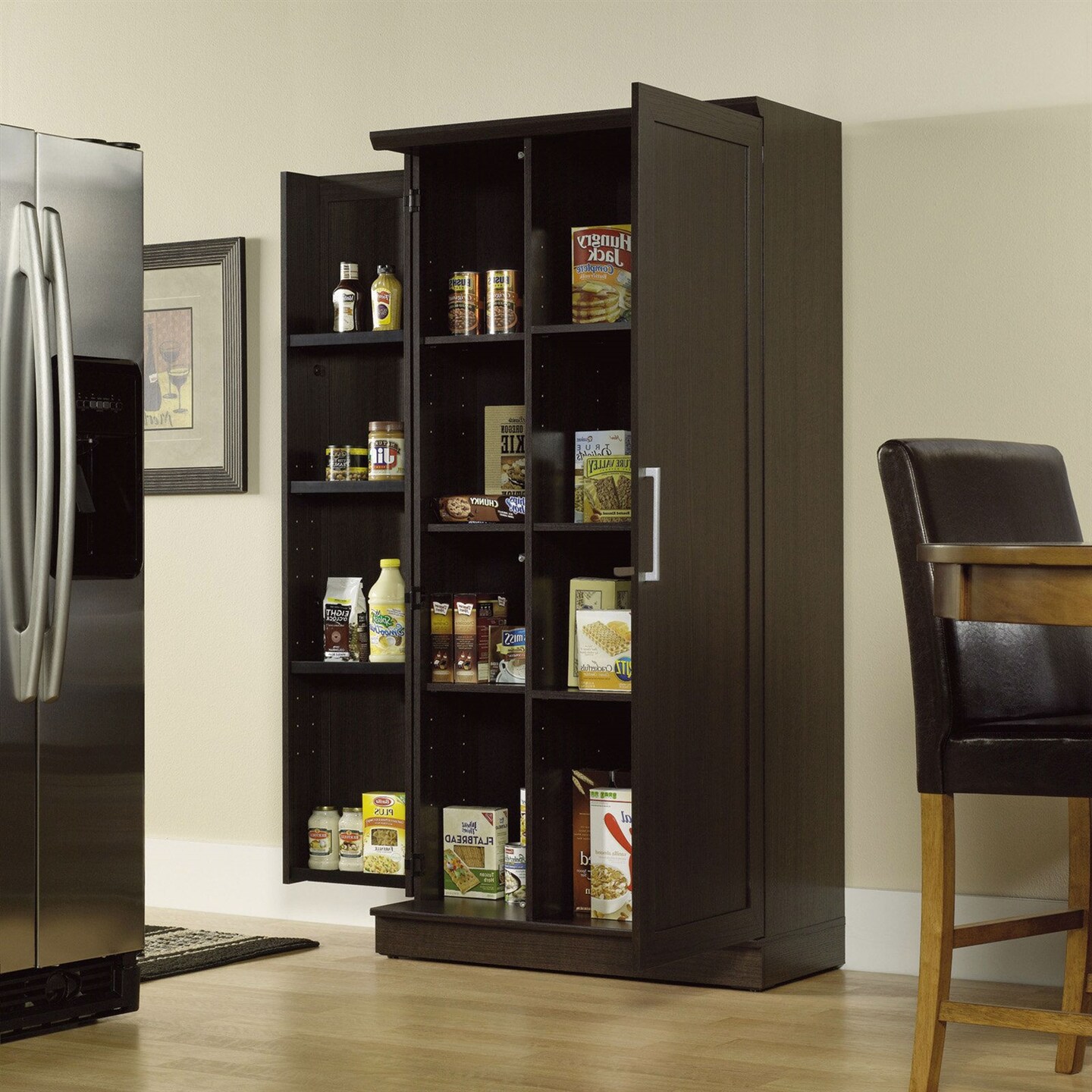 Multi-Purpose Living Room Kitchen Cupboard Storage Cabinet Armoire in Mocha Brown