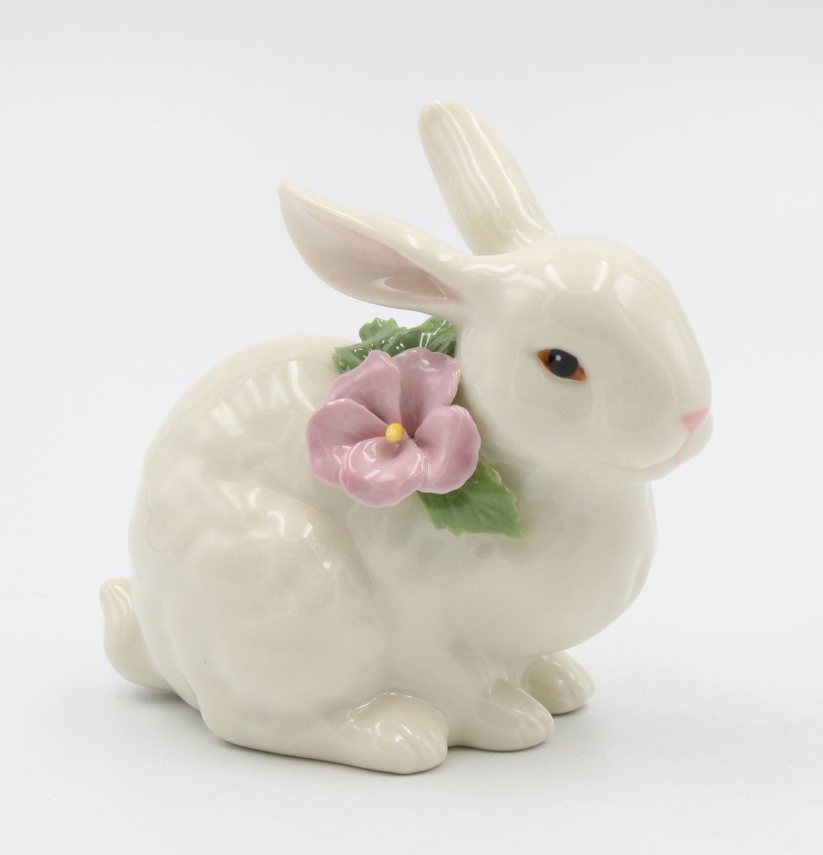 Ceramic Bunny Rabbit with Pink Pansy Flower Figurine, Home D&#xE9;cor, Gift for Her, Gift for Mom, Kitchen D&#xE9;cor, Spring D&#xE9;cor, Easter D&#xE9;cor