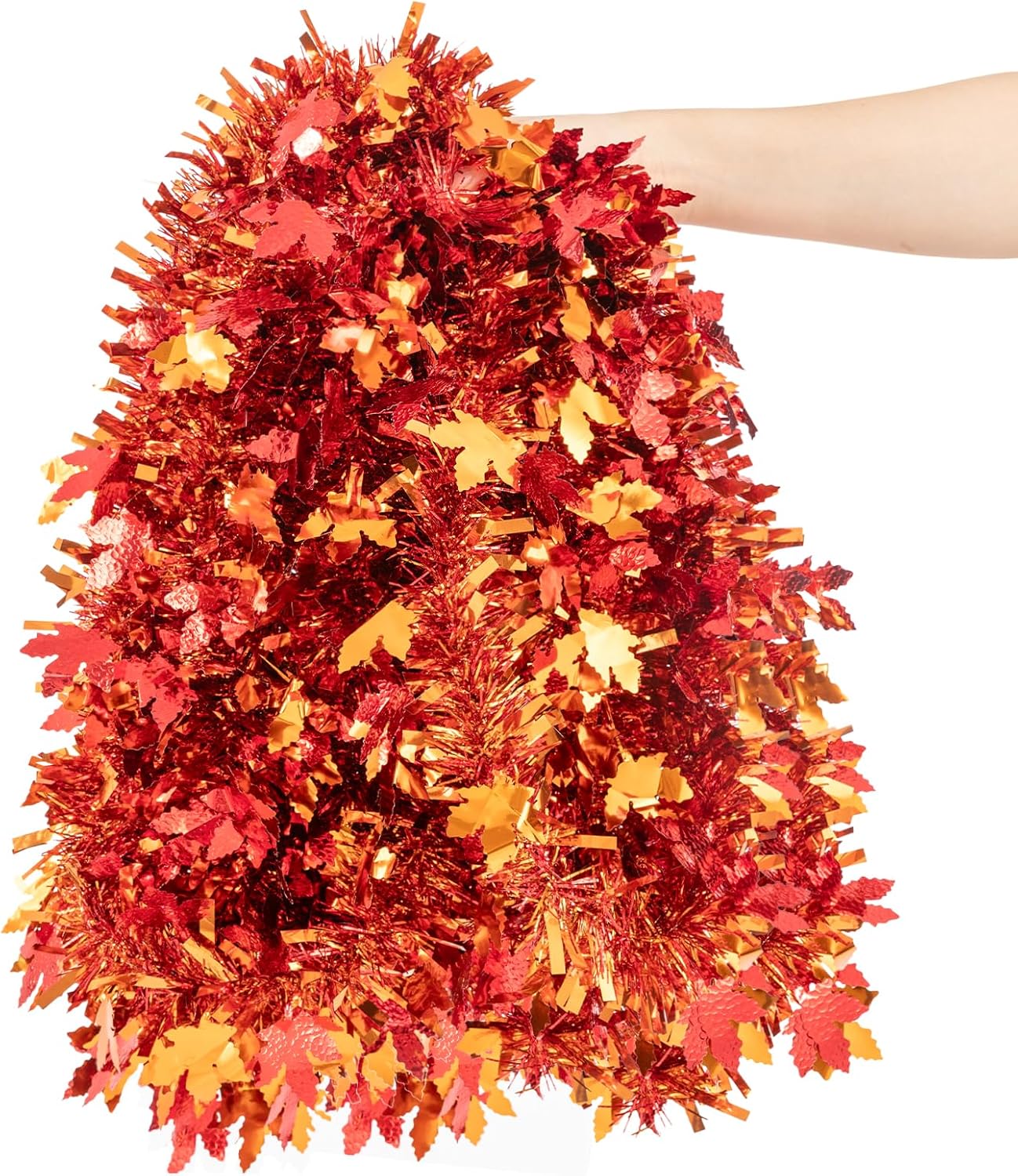 33Ft Thanksgiving Tinsel Garland, Maple Leaf Metallic Twist Foil