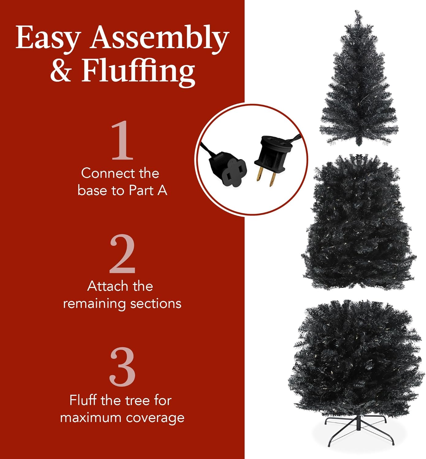 Pencil Artificial Christmas Tree with 300 2-in-1 White &#x26; Multicolor LED Lights &#x26; Sturdy Metal Base