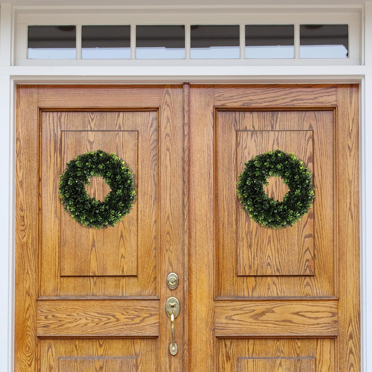 12-Inch Boxwood Wreath - Round UV Resistant Artificial Spring, Summer, Fall, or Winter Wreath - Indoor/Outdoor Wreaths for Front Door