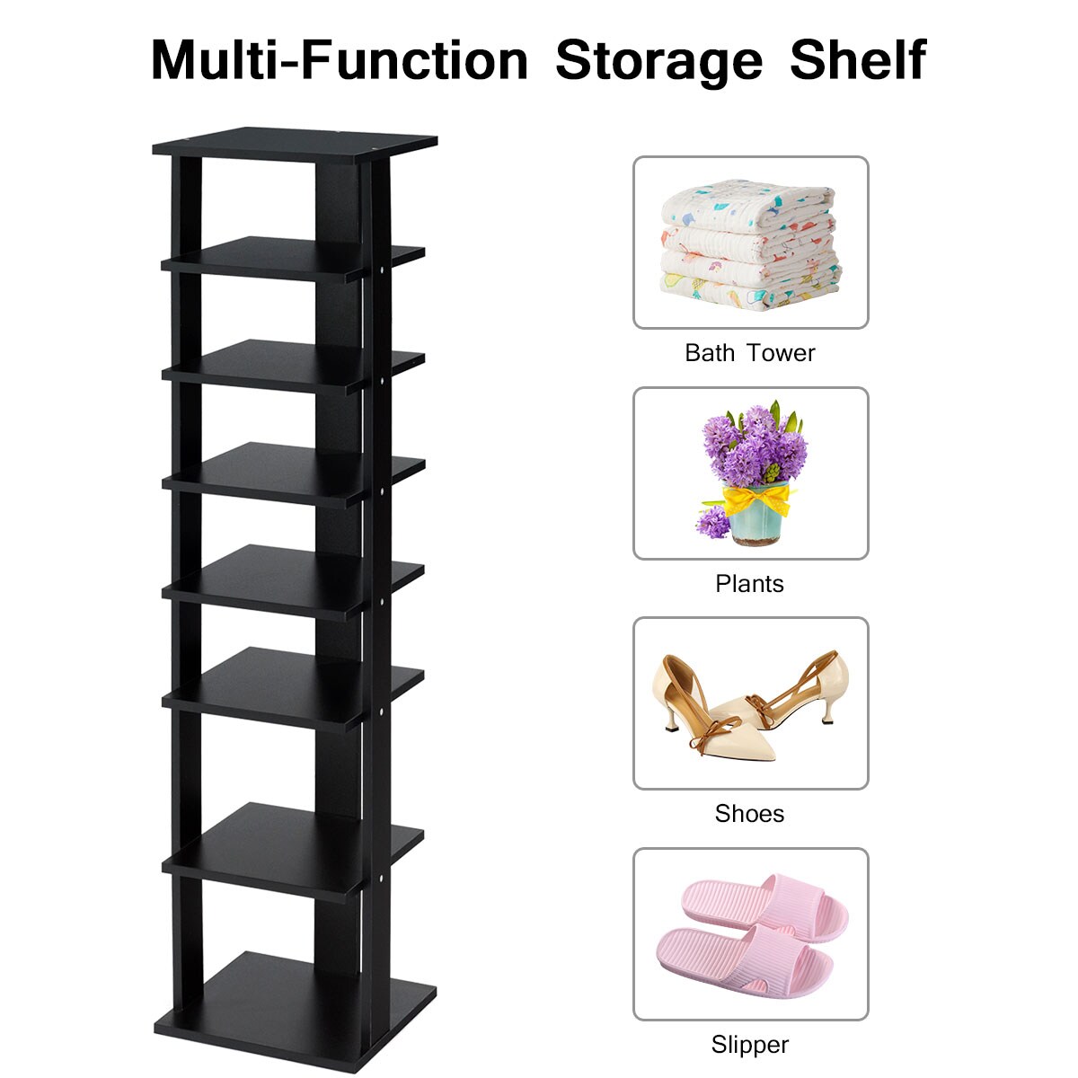 Costway Wooden Shoes Storage Stand 7 Tiers Shoe Rack Organizer Multi-shoe Rack Shoe box White/Black