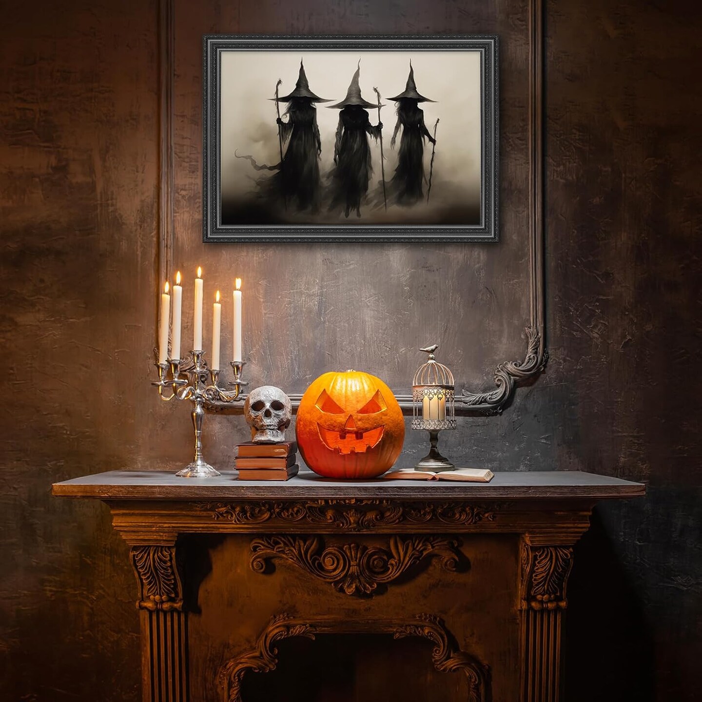 Vintage Witch Canvas Wall Art Prints Halloween Rustic Art Poster Dark Academia Gothic Wall Decor for Gallery Living Room Bedroom