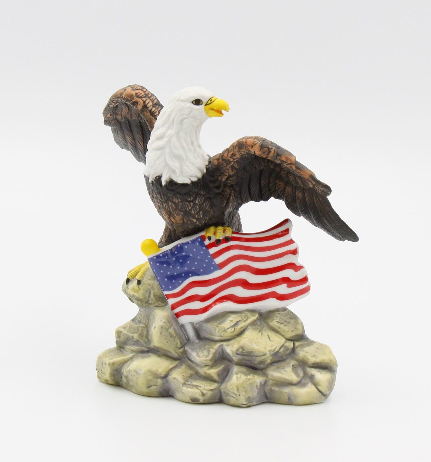 Ceramic Bald Eagle with American Flag Figurine, Home D&#xE9;cor, Patriot Gift, Gift for Mom, Gift for Dad, Independence Day D&#xE9;cor, July 4th