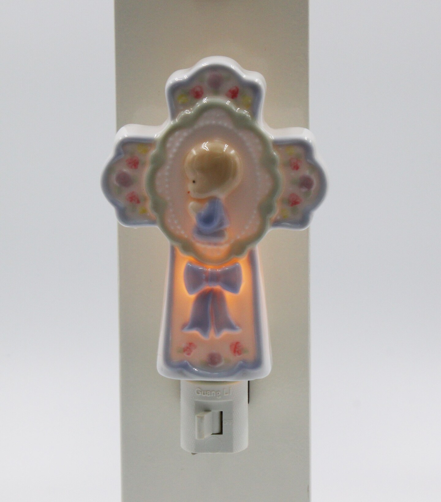 Ceramic Boy On A Cross Plug-In Night Light, Religious Décor, Religious Gift, Church Décor, Church Gift, Baptism Gift