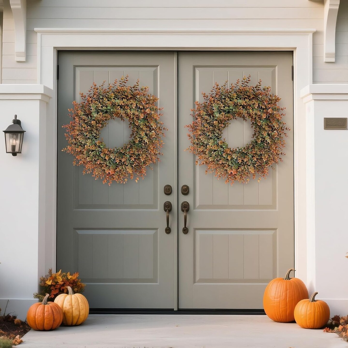 26&#x22; Fall Wreath for Front Door, Porch, Window - Large Artificial Boxwood Leaves