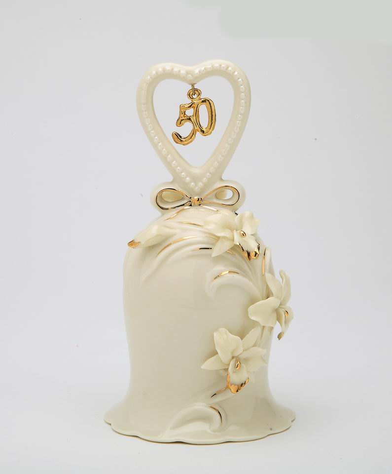 Hand Crafted Ceramic Ivory Orchid Flower Bell, 50th Wedding Anniversary Party Decor, Golden Anniversary Milestone Gift, Decorative Bell, Celebration, Make A Toast