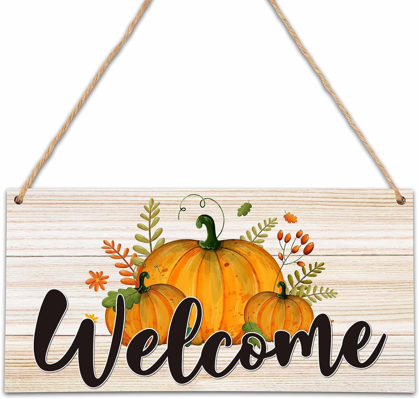 Fall Welcome Sign for Front Door – Rustic Autumn Hanging Plaque with Pumpkins, Thanksgiving Porch Wall Art Decor for Outdoor/Indoor Home Display (FALLA01)