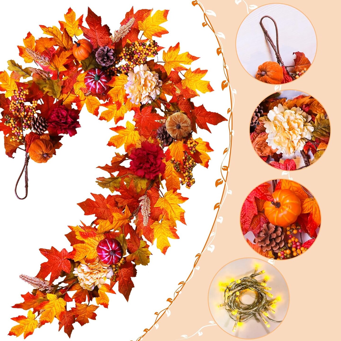 6ft Fall Garland with Lights