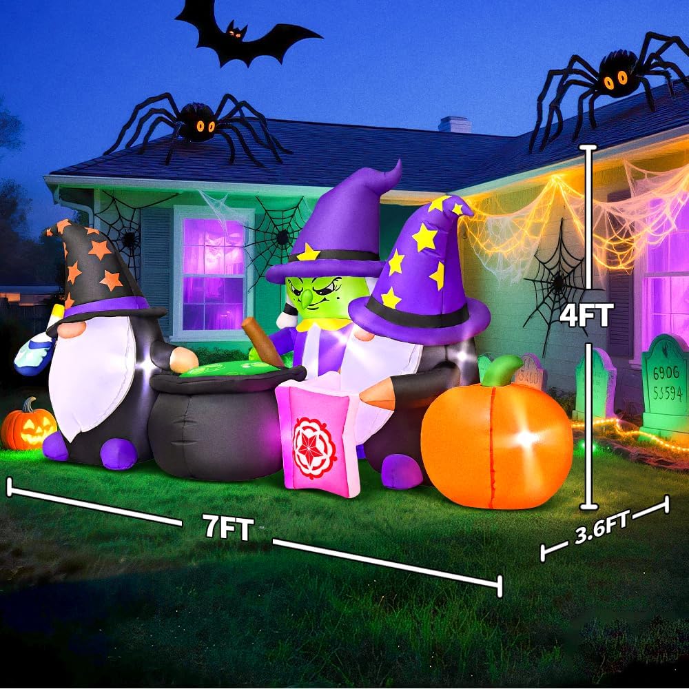 7FT Halloween Inflatable LED Decoration - Pumpkin Witches Gnomes Refine Poison