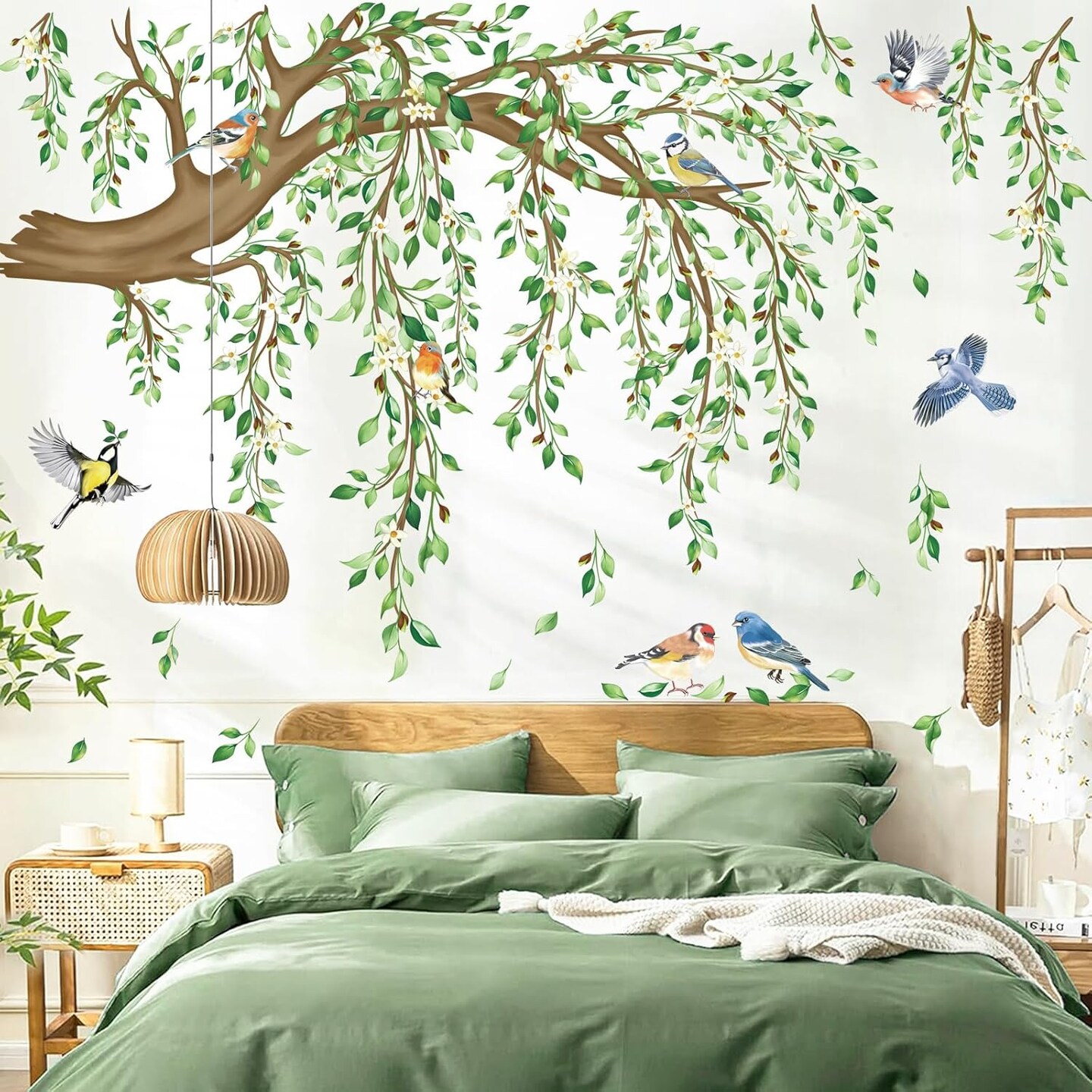 Large Hanging Vine Wall Decals Tree Branch Green Leaf Flower Birds