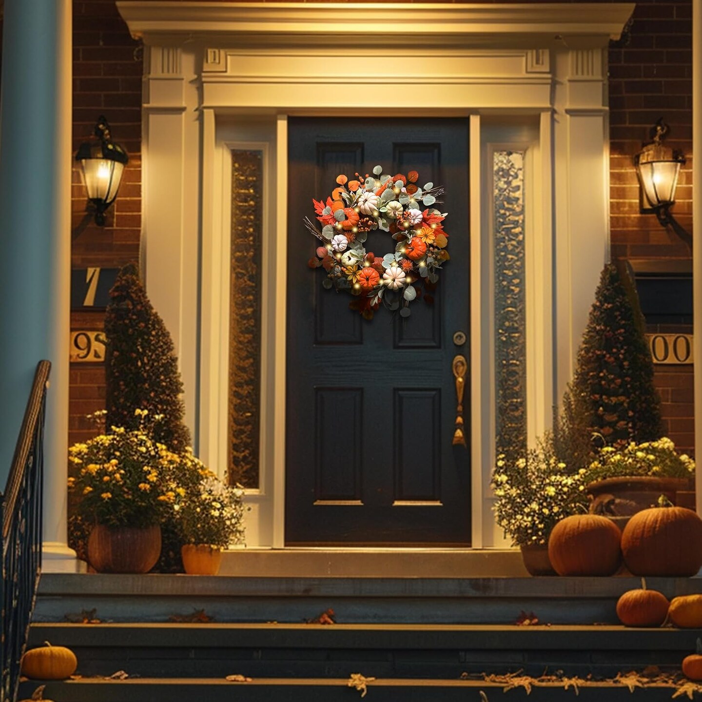 24&#x27;&#x27; Collapsible Fall Wreath with Lights