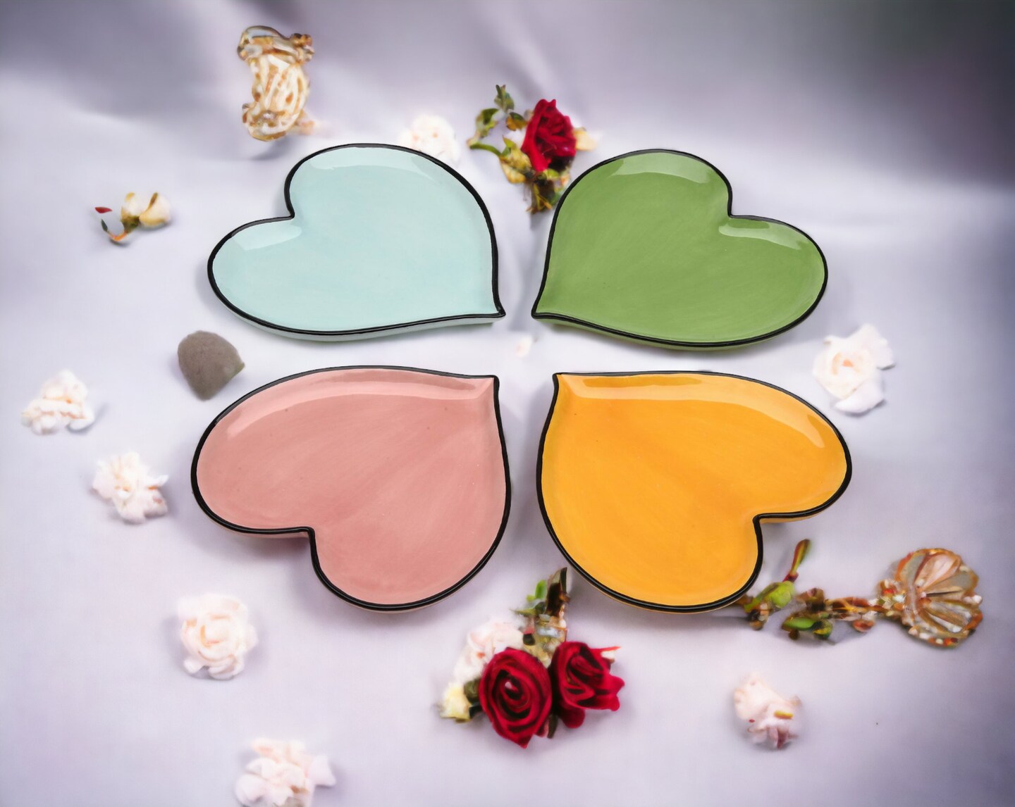 Ceramic Rainbow Plates: Assorted Colors Heart-Shaped Plates, Valentines, Wedding D&#xE9;cor or Gift, Wedding Favor, Anniversary D&#xE9;cor or Gift