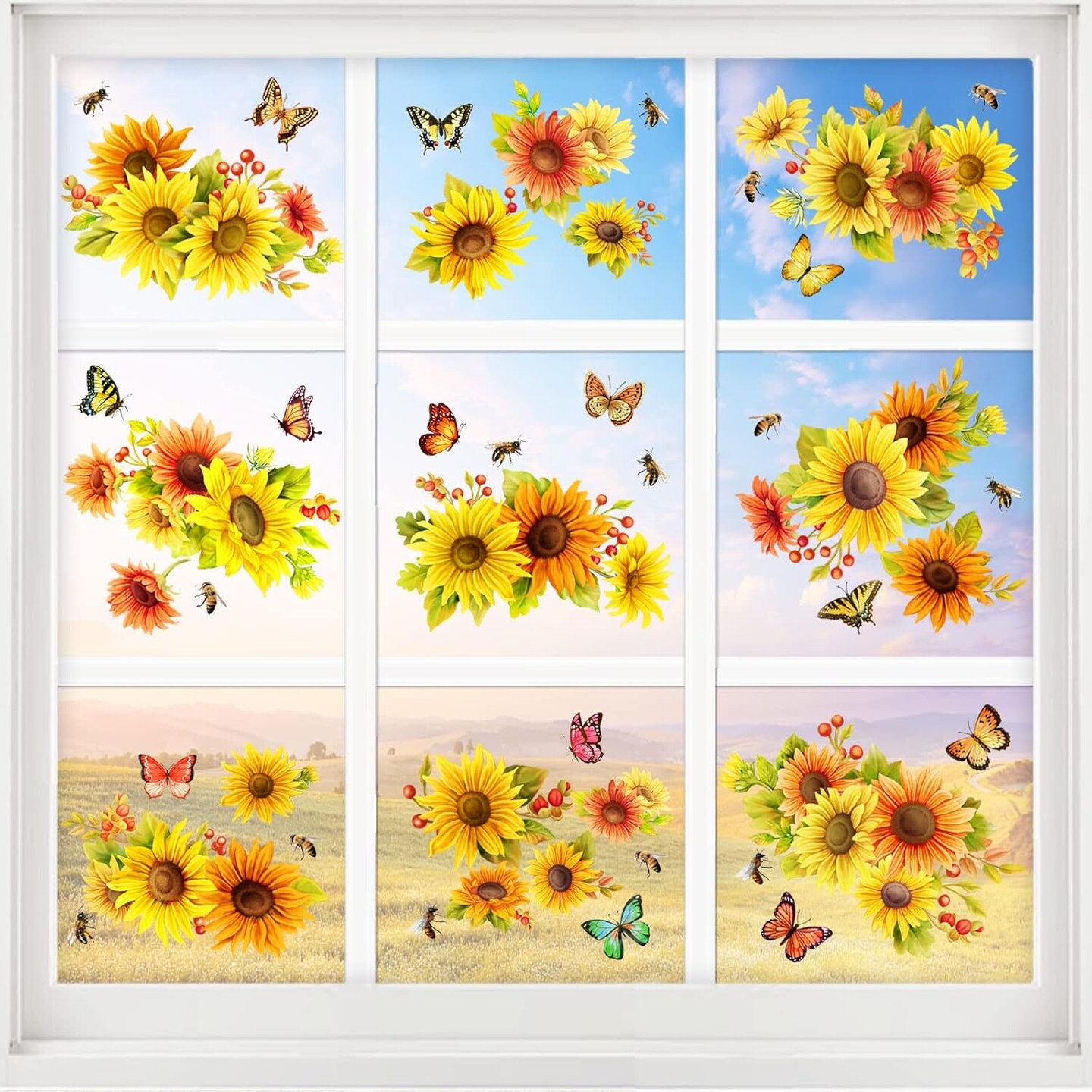 Sunflower Window Clings Large Size Sunflower Window Decals Fall