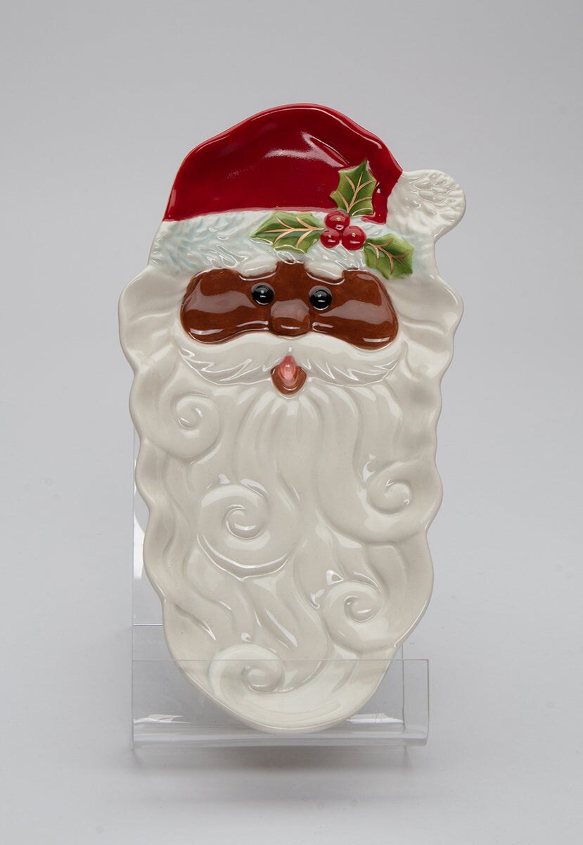 Ceramic African American Santa Dessert Tray, Home D&#xE9;cor, Gift for Her, Gift for Mom, Kitchen D&#xE9;cor, Christmas D&#xE9;cor