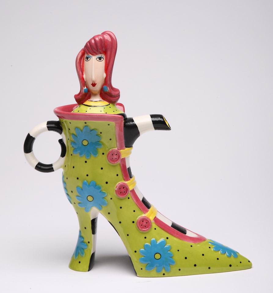 Ceramic Lady Blue Flower High Heel Shoes Teapot, Gift for Her, Gift for Mom, Kitchen Décor, Tea Party Décor, Café Décor