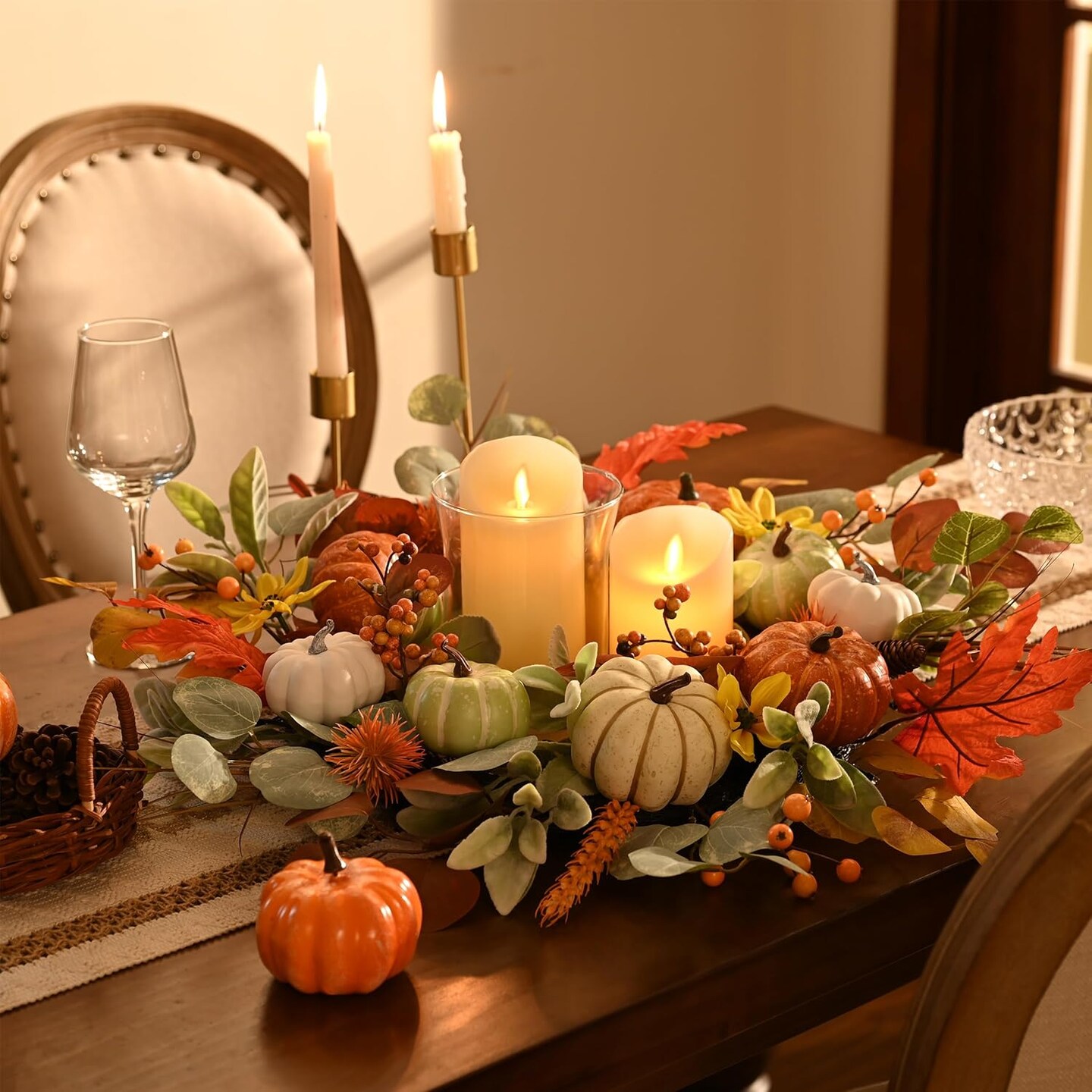 24&#x27;&#x27; Collapsible Fall Wreath with Lights