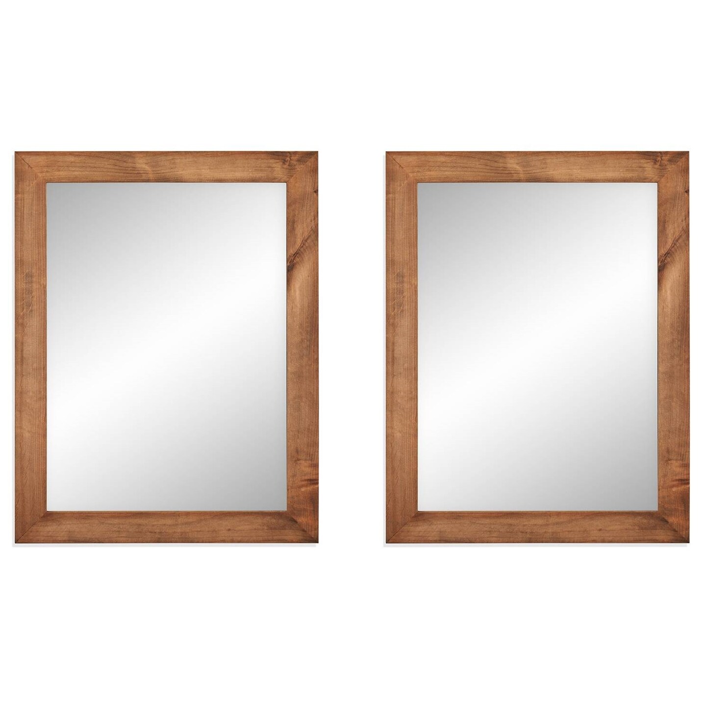 Natural Brown Wood Wall-Mounted Mirror Set with Distressed Frame 2-Piece