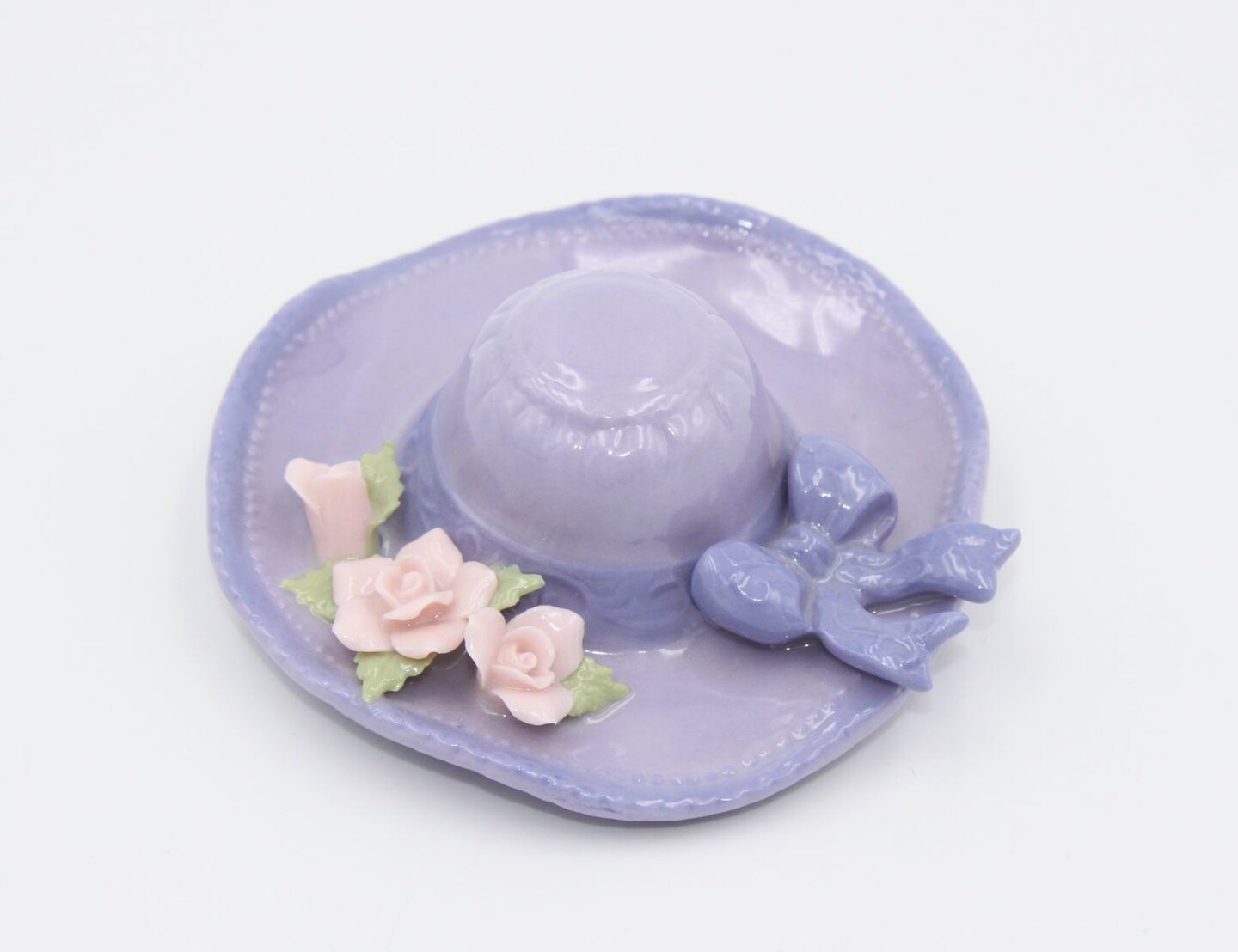 Ceramic Purple Hat with Rose Flowers Figurine, Home Decor, Gift for Her, Gift for Mom