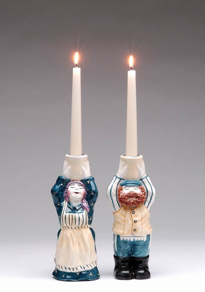 Hanukkah Shabbat &#x22;A Blessing On Your Head&#x22; Ceramic Judaica Candle Holders, Jewish Decor, Hanukkah Decor, Home Decor