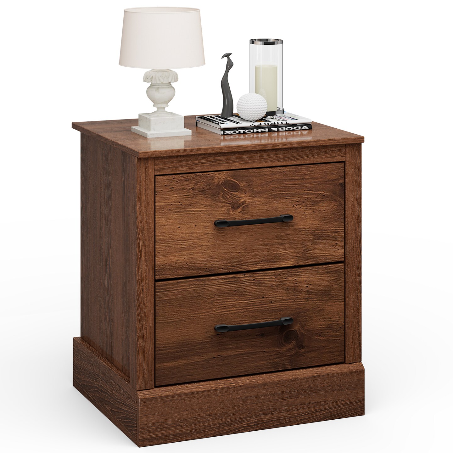 Costway 2 Drawer Nightstand Bedside Table Compact Sofa End Table Dark Grey Oak/Walnut