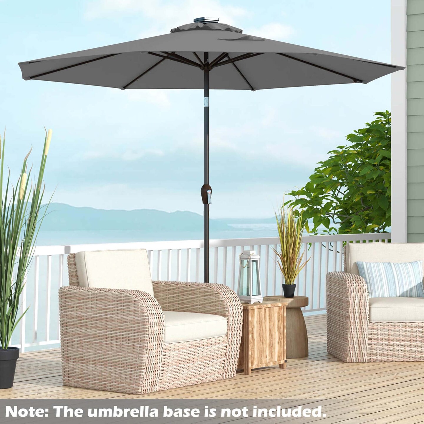Costway 10' Solar LED Lighted Patio Market Umbrella Shade Tilt Adjustment Crank Tan/Beige/Blue/Navy/Burgundy/Gray