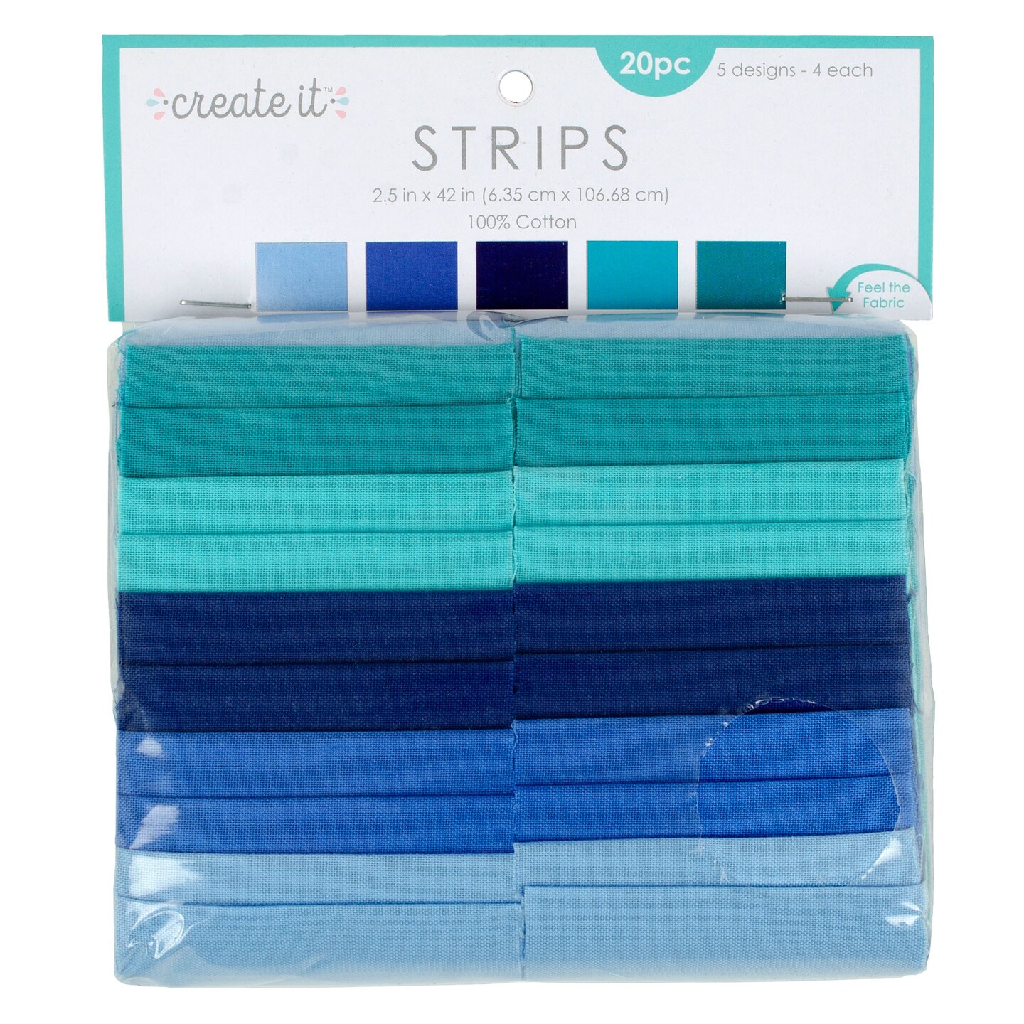 Fabric Editions Create It Assortment 2.5"X42" 20Pkg-5 Each Of 4 Designs -Shades Of Blue