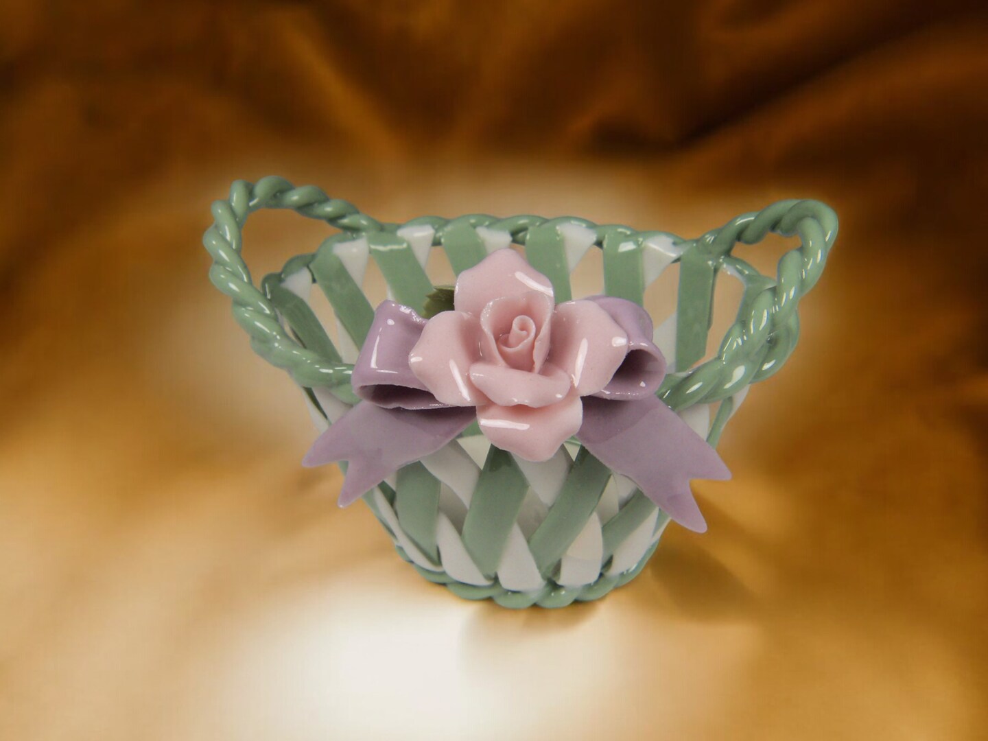 Ceramic Weaved Basket with Pink Rose Flower, Gift for Her, Gift for Mom, Home Decor, Vanity Decor