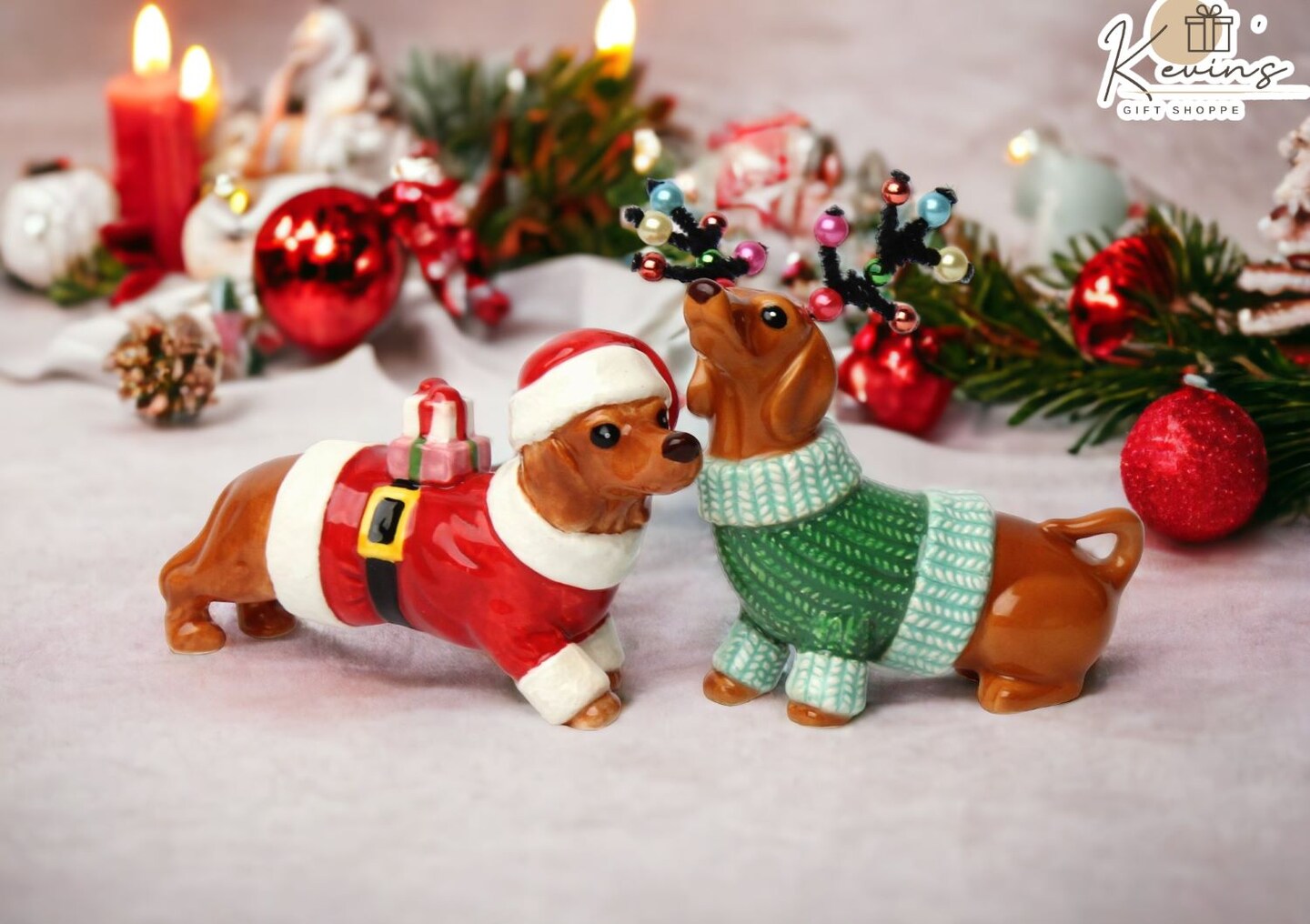 Ceramic Christmas Dachshund Weiner Dog Salt And Pepper Shakers, Home D&#xE9;cor, Gift for Her, Gift for Mom, Kitchen D&#xE9;cor, Gift for Dog Lover
